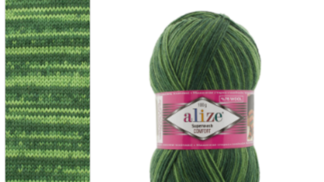 Fir de tricotat din lana pentru sosete_Alize Comfort Socks_cod 8034 Printverde deschis, verde inchis